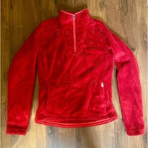 The North Face Womens XS Red Quarter Zip Fuzzy Fleece Pullover Sweater